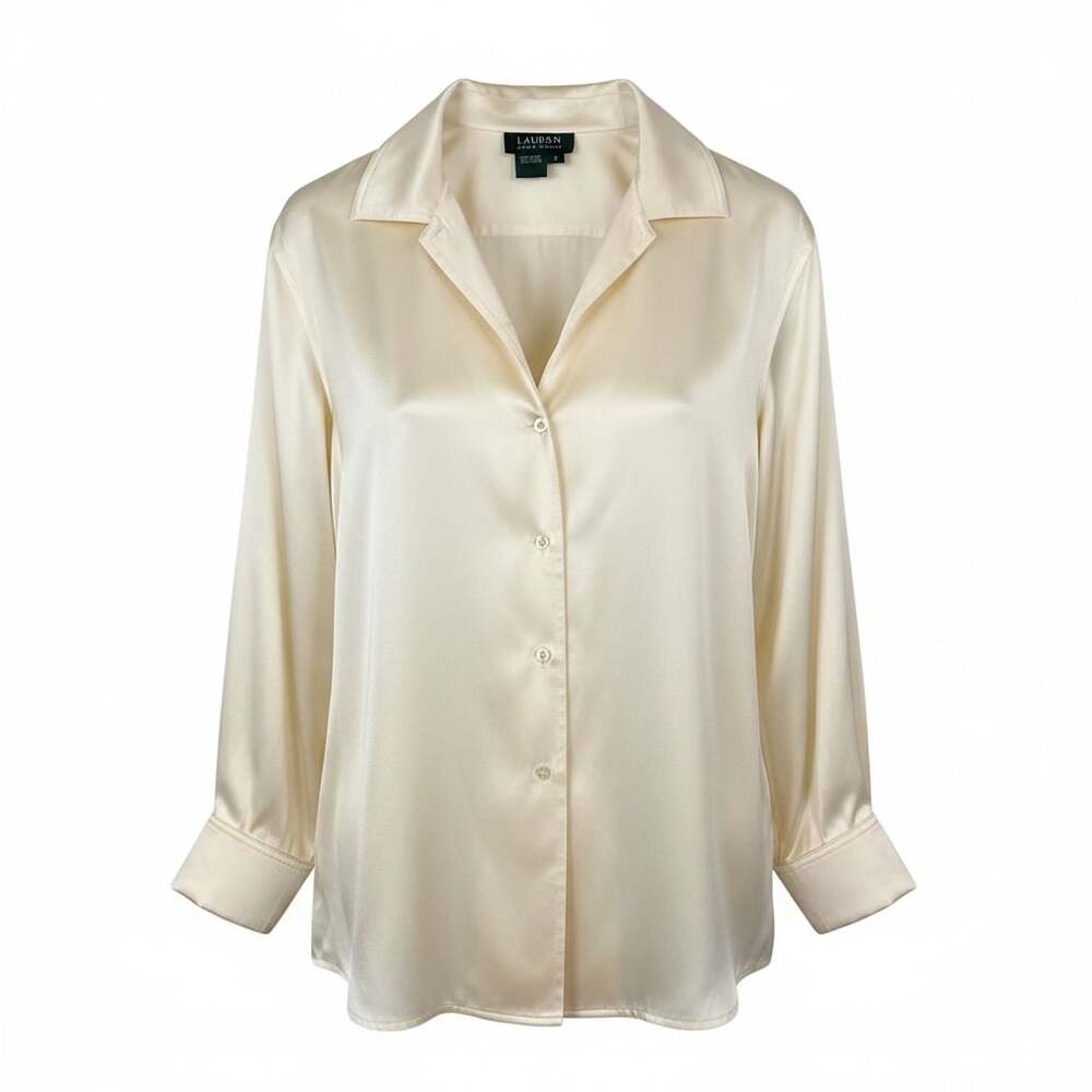 Lauren Ralph Lauren 100% Silk Cream Button Down Blouse Size 6 Classic